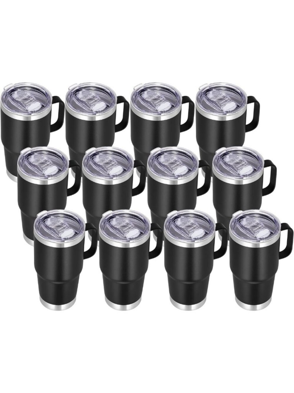 Insulated Stainless Steel Tumblers with Handle & Straw - 20 oz, 12 Pack, Spill